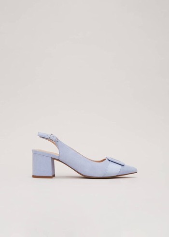 Phase Eight Suede Buckle Block Heels Blue USA | 6415297-VX